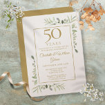 Luxury 50th Golden Wedding Jubileum Greenery Kaart<br><div class="desc">Deze uitnodiging voor het vieren van de kerkelijke verjaardag kan worden gepersonaliseerd met je speciale viering van 50 jaar op een champagne shimmer card,  met een gouden achtergrond aan de andere kant. Ontworpen door: Thisnotme©</div>