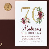 Luxury 70th Birthday Burgundy Gold Floral Kaart