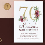 Luxury 70th Birthday Burgundy Gold Floral Kaart<br><div class="desc">Luxe 70e verjaardag Burgundy Gold Floral design. Overeenkomende producten zijn te vinden in het collectie van de Bourgogne Gold Birthday.</div>