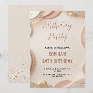 Luxury Abstract Beige & Rose Gold Birthday Party  Kaart