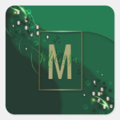 Luxury Abstracte Emerald Green Gold Monogrammed Vierkante Sticker (Voorkant)