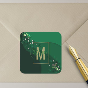 Luxury Abstracte Emerald Green Gold Monogrammed Vierkante Sticker