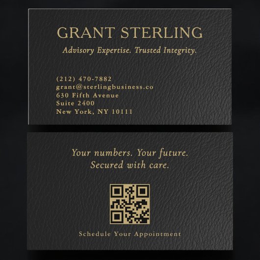 Luxury Accountant CPA Faux Leather QR Code Visitekaartje