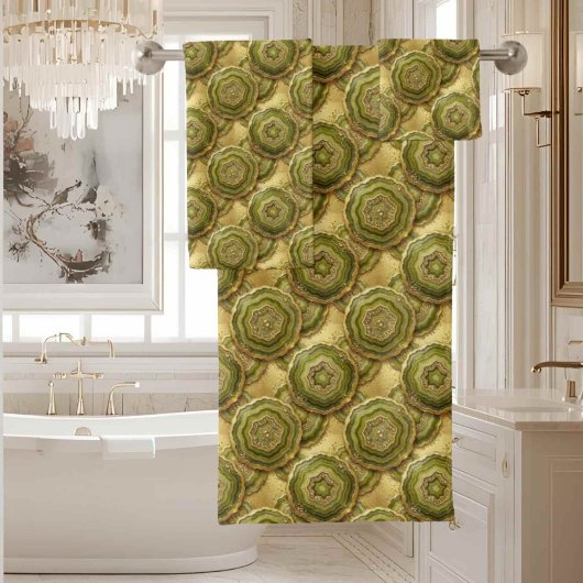 Luxury Agate | Geode Handdoekenset - Olijfgroen Bad Handdoek