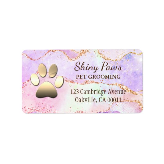 Luxury Agate Glitter Dog Paw Pet Grooming Etiket (Voorkant)