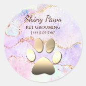 Luxury Agate Glitter Dog Paw Pet Grooming Ronde Sticker (Voorkant)
