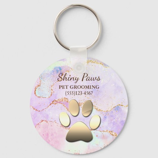 Luxury Agate Glitter Dog Paw Pet Grooming Sleutelhanger (Voorkant)