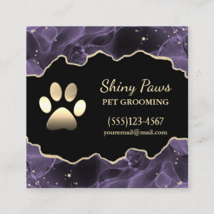 Luxury Agate Glitter Dog Paw Pet Grooming Vierkante Visitekaartje