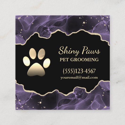 Luxury Agate Glitter Dog Paw Pet Grooming Vierkante Visitekaartje (Voorkant)