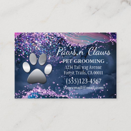 Luxury Agate Glitter Dog Paw Pet Grooming Visitekaartje (Voorkant)
