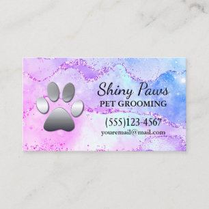 Luxury Agate Glitter Dog Paw Pet Grooming Visitekaartje
