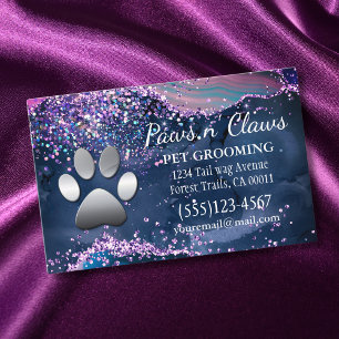 Luxury Agate Glitter Dog Paw Pet Grooming Visitekaartje