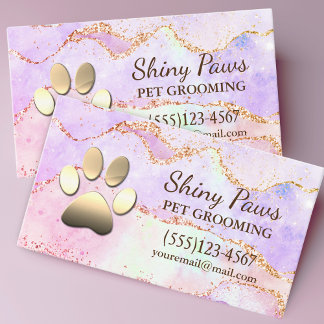 Luxury Agate Glitter Dog Paw Pet Grooming Visitekaartje