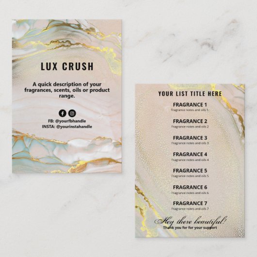 Luxury Alcohol Kaart productprijslijst Visitekaartje (Voorkant / Achterkant)