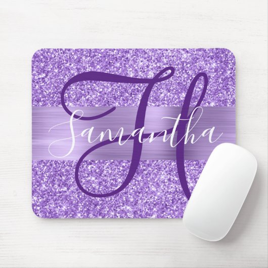 Luxury Amethyst Glitter Gepersonaliseerd Monogram Muismat (Met muis)