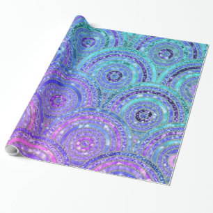 Luxury Aqua en Paarse Glitter-Stippen en -cirkels Cadeaupapier
