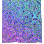 Luxury Aqua en Paarse Glitter-Stippen en -cirkels Douchegordijn (Voorkant)