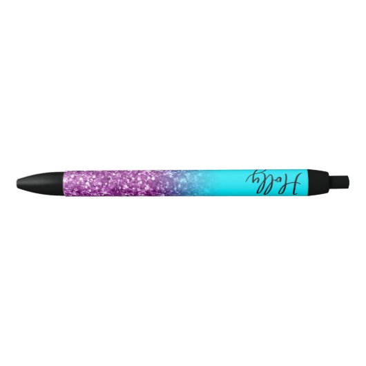 Luxury Aqua en Royal Paars Glitter Ombre Zwarte Inkt Pen (Voorkant)
