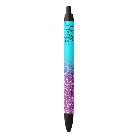 Luxury Aqua en Royal Paars Glitter Ombre Zwarte Inkt Pen (Voorkant Verticaal)