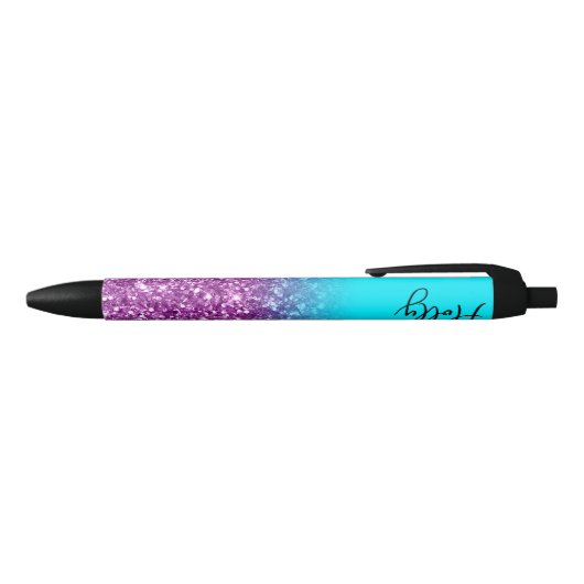 Luxury Aqua en Royal Paars Glitter Ombre Zwarte Inkt Pen (Bovenkant)