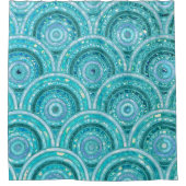 Luxury Aqua Glitter-Stippen en -cirkels Douchegordijn (Voorkant)