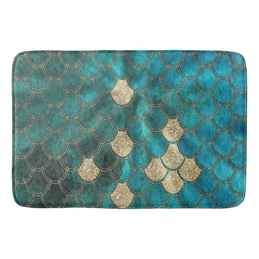 Luxury Aqua Green Mermaid Scales met Gold Glitter Badmat (Voorkant)