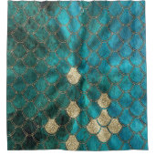 Luxury Aqua Green Mermaid Scales met Gold Glitter Douchegordijn (Voorkant)