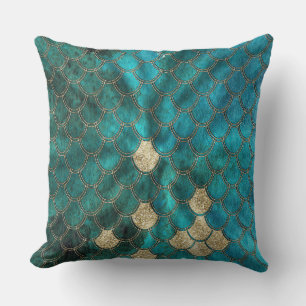 Luxury Aqua Green Mermaid Scales met Gold Glitter Kussen