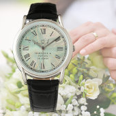 Luxury Aqua Marbled Men's Black Leather Strap Horloge