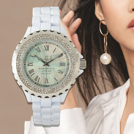 Luxury Aqua Marbled Rhinestone Watch for Women. Horloge