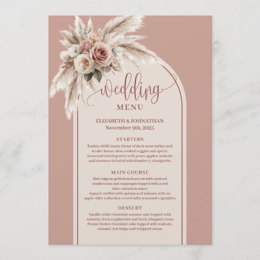 Luxury Arch Pastel Pink Pampas Floral Wedding Menu (Voorkant)