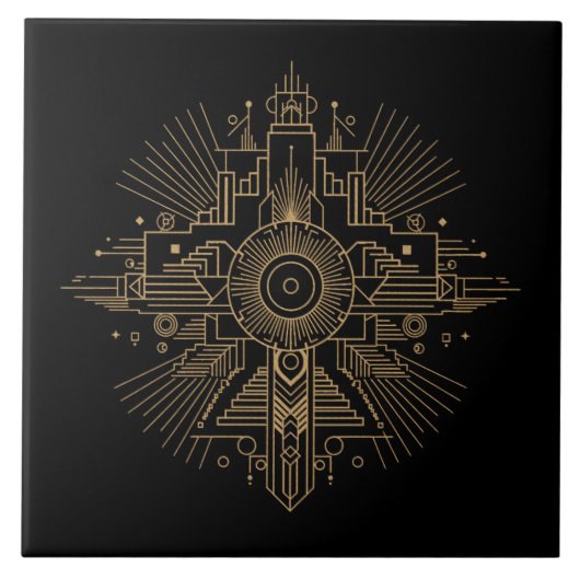 Luxury Art Deco Fan Geometric Motif Pat#4 ID1196 Tegeltje (Voorkant)