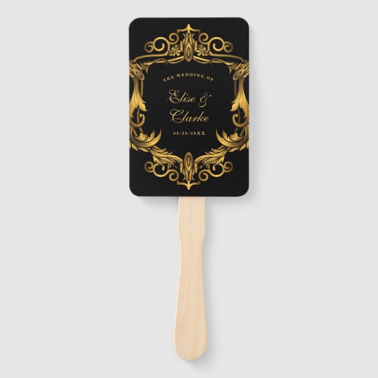 Luxury Art Nouveau Black en Gold Royal Wedding Handwaaier (Voorkant)