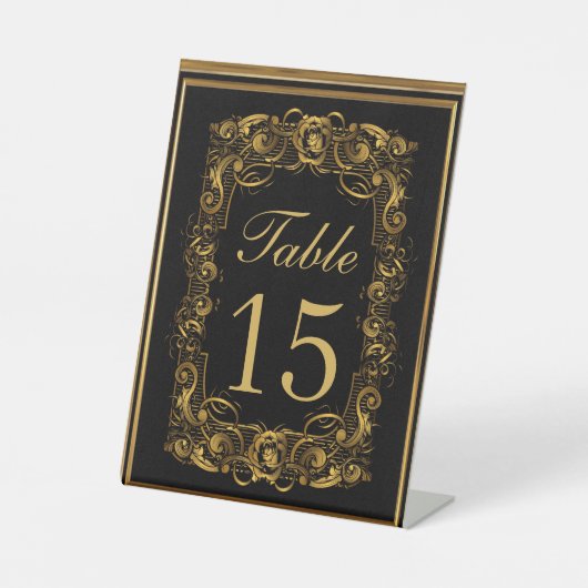 Luxury Art Nouveau Black en Gold Royal Wedding Reclamebord Met Voetstuk (Voorkant)