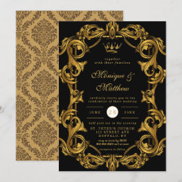 Luxury Art Nouveau Black Gold Royal Wedding Invita Kaart
