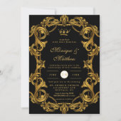 Luxury Art Nouveau Black Gold Royal Wedding Kaart (Voorkant)