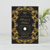 Luxury Art Nouveau Black Gold Royal Wedding Kaart (Staand voorkant)