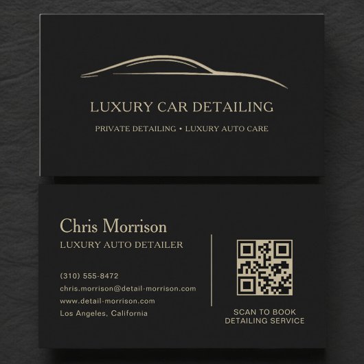 Luxury Auto Detailing QR Code Black & Gold Visitekaartje