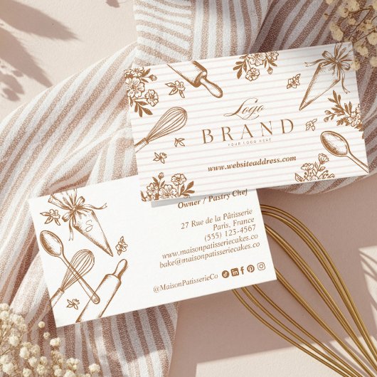 Luxury Baking Utensil Pastry Cake Bakery Shop Logo Visitekaartje