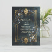 Luxury Baroque Gold Frame Dark Teal Floral Wedding Kaart (Staand voorkant)