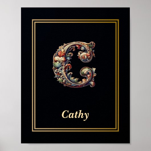 Luxury Baroque Letter C Monogram Poster (Voorkant)