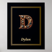 Luxury Baroque Letter D Monogram Poster  (Voorkant)