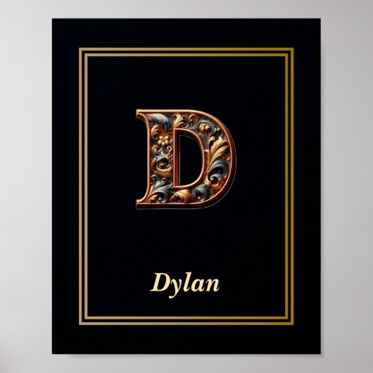 Luxury Baroque Letter D Monogram Poster  (Voorkant)