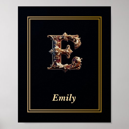 Luxury Baroque Letter E Monogram Poster  (Voorkant)