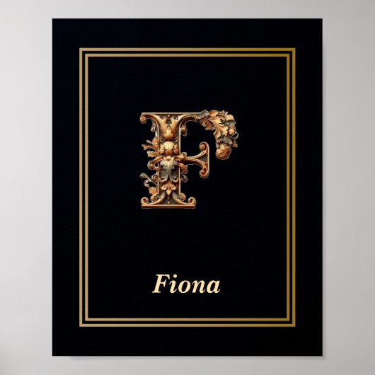 Luxury Baroque Letter F Monogram Poster  (Voorkant)