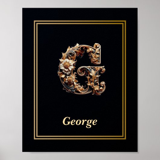 Luxury Baroque Letter G Monogram Poster  (Voorkant)