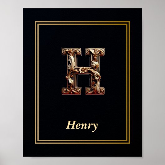 Luxury Baroque Letter H Monogram Poster (Voorkant)