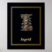 Luxury Baroque Letter I Monogram Poster  (Voorkant)