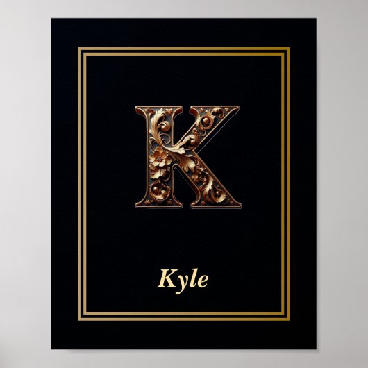 Luxury Baroque Letter K Monogram Poster  (Voorkant)