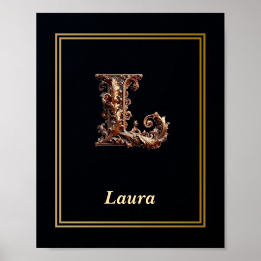 Luxury Baroque Letter L Monogram Poster  (Voorkant)